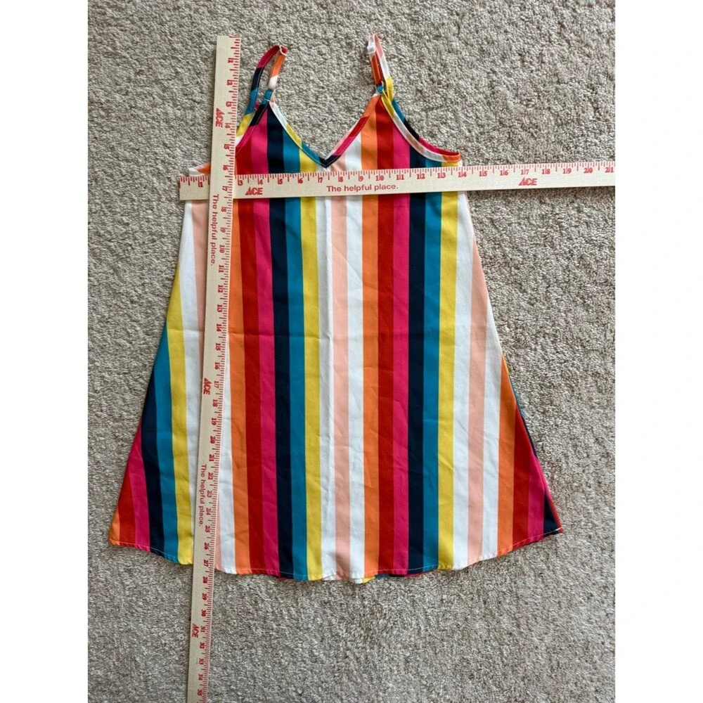 Girls Size 7Y Rainbow Stripe Cami Dress A-Line Summer Sundress Colorful EUC